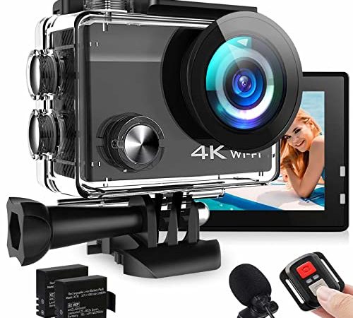 Action cam 4K, 20MP WiFi 40M Fotocamera subacquea Fotocamera impermeabile con telecomando Ultra HD 170° grandangolare 2.4G, 2 batterie ricaricabili Kit di accessori, per Vlog all'interno e all'aperto