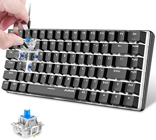 AK33 Tastiera Meccanica da Gioco Hot-Swap Blue Switch 80% Gaming Keyboard con Retroilluminazione LED Bianca USB di Tipo C Cablato QWERTY 82 Tasti ABS Keycaps Anti-ghosting per PC Laptop Mac-Nero