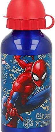 Borraccia Scuola Bottiglia Sport in Alluminio per Bambini 400ml con beccuccio retraibile (Spiderman graffiti)