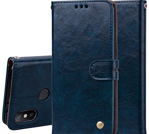 Casi Xiaomi Custodia in Pelle a Vibrazione Orizzontale Stile Cera Business Style for Xiaomi Mi 6X / A2, con portautensili e Porta Carte e Portafogli (Nero) Casi Xiaomi (Colore : Blue)