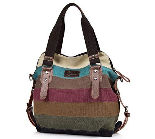 CHEREEKI Borsa a Tracolla, Borse a Mano e a Spalla Donna Multicolore in Tela per Shopping Scuola Viaggio (Multicolore)