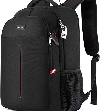 Della Gao Zaino Uomo Zaino per PC Portatile, Zaino Porta PC 15.6/17 Pollici Zaino Antifurto Impermeabile, Zaino Lavoro con Fessura USB, Zaino PC per Universita Scuola Viaggio, Nero