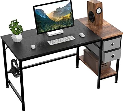 HOMIDEC Scrivania per Computer, Scrivania da Ufficio per Studenti e Lavoratori, Scrivania con Cassetto e Gancio per Cuffie, Tavolo per Laptop con Ripiani, Scrivanie in stile Moderno (100x50x75cm)