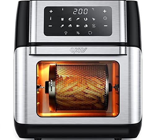 Innsky Friggitrice ad aria 10 Litri, 10 in 1 Forno ad aria calda con LED Touch Screen, Friggitrice Senza Olio da 1500W, Friggere, Griglia, Forno, Arrostir, 6 Accessori e Ricettario - Acciaio Inox