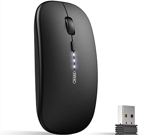 INPHIC Mouse wireless ricaricabile, ultra sottile 2.4G silenzioso mouse senza fili ottico 1600 DPI con ricevitore USB per laptop, MacBook, PC, Windows, ufficio, carica batteria visibile, nero