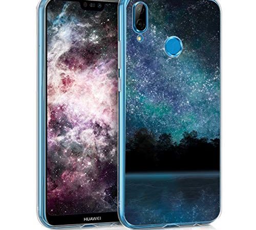 kwmobile Custodia Compatibile con Huawei P20 Lite - Cover in Silicone TPU Trasparente - Back Case Acqua e Luna Blu/Nero