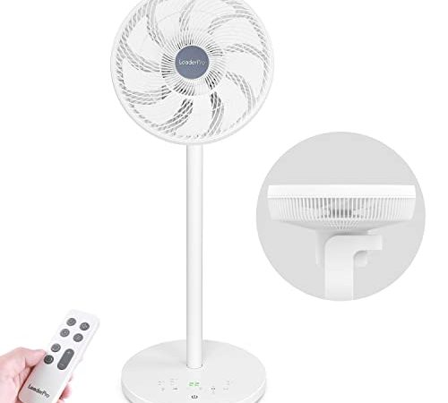 LeaderPro Ventilatore a Piantana Silenzioso 20dB con Turbo, 3D Oscillazione Verticale e Orizzontale, Motore DC 25W, 12 Velocità, LED Display, e ECO con Telecomando