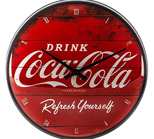 Nostalgic-Art 51074 - Orologio da Parete con Logo Coca-Cola Refresh Yourself, 31 cm, Rosso, metallo