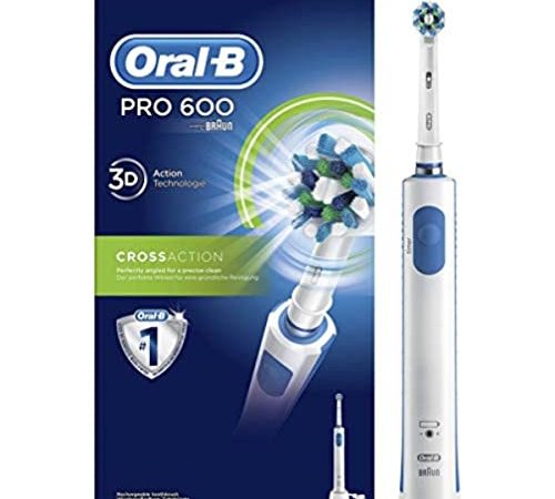 Oral-B Pro 600 Spazzolino Elettrico con Testine Oral B Cross Action, 1 Testina, Controllo della Pressione e Timer incorporati, Batteria Litio, Idea Regalo, Bianco