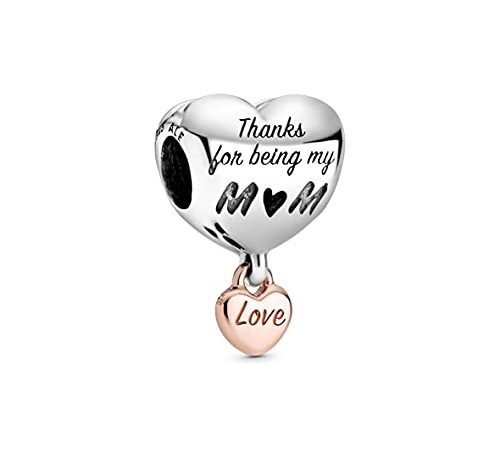 Pandora Charm bicolore Love You Mum cuore con lega di metallo placcata in oro rosa 14 carati e argento Sterling dalla collezione Pandora Moments