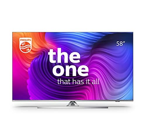 PHILIPS 58PUS8506 Smart TV LED UHD 4K da 58 pollici Android TV con Ambilight, Immagini HDR, Sistema Dolby Vision Cinematografico e Audio Atmos, Compatibile con Google Assistance/Alexa, Argento Chiaro