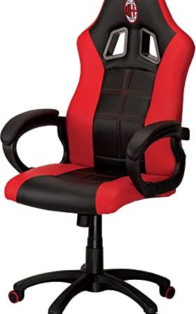 Qubick Gaming Ufficiale AC Milan, Pelle Sintetica, Rosso/Nero, Sedia da Gioco con Altezza Regolabile