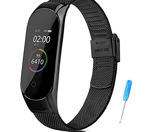 Tobfit Cinturino Compatibile con Xiaomi Mi Band 4 e Mi Band 3 Cinturino in Acciaio Inossidabile, Metallo Cinturino per Xiaomi Mi Band 4/ Xiaomi Mi Band 3 (Nero)