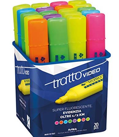 Tratto Video - Evidenziatore, Barattolo da 20 Pezzi, Colori Assortiti