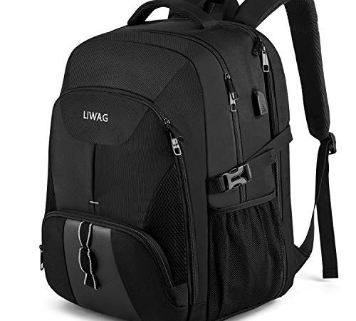 Zaino Uomo 17 Pollici Grande 50L Impermeabile Zaino Porta PC Lavoro Antifurto Zaino Laptop Computer Notebook Borse Zaini per PC Portatili con Caricatore USB per Viaggio Ufficio Scuola Regalo - Nero