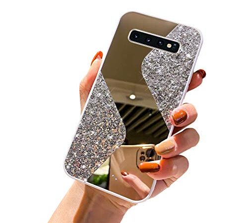 Cover in silicone per Samsung Galaxy S10 Plus, con glitter e strass, morbida, in TPU, antigraffio, antiurto, colore: bianco