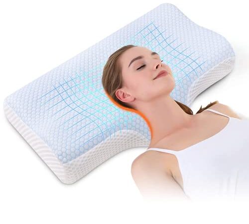 Cuscino Cervicale Memory Foam per Dormire - Ergonomico Ortopedico Guanciale Cervicale Antirussamento Cuscino Braccio Basso con Federe Rimovibile Lavabile