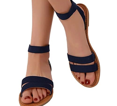 Dasongff Cross Strap Sandali da spiaggia donna piatti sandali leggeri romanzo scarpe da spiaggia ragazza elasticità Strap sandali casual pantofole eleganti fiori pizzo scarpe estive estive