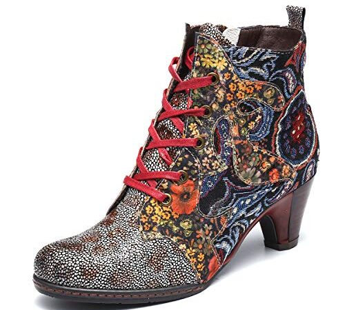 gracosy Donna Stivaletti in Pelle, Scarpe da Invernali Neve Stivali con Tacco Alto più Velluto Modello Impiantati Fiore Boemi a Pianta Larga 37-42 Taglia Boots Comoda 2020 Suola Sconto Natale Regalo