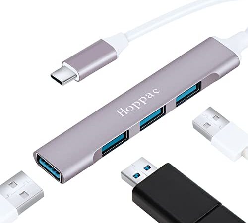 Hoppac Hub USB C，4 In 1 Adattatore Multiporta USB C Con 1 Porte Usb 3.0,3 Porta Usb 2.0 USB Tipo C Hub,Trasferimento Dati Type C Hub Compatibile Con Macbook Air/Pro