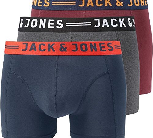 JACK & JONES Sense Trunks 3-Pack Boxer, Multicolore (Burgundy), Medium (Pacco da 3) Uomo
