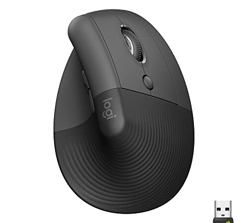 Logitech Lift Mouse Ergonomico Verticale, Senza Fili, Ricevitore Bluetooth o Logi Bolt USB, Clic Silenziosi, 4 Tasti, Compatibile con Windows / macOS / iPadOS, Laptop, PC - Grafite