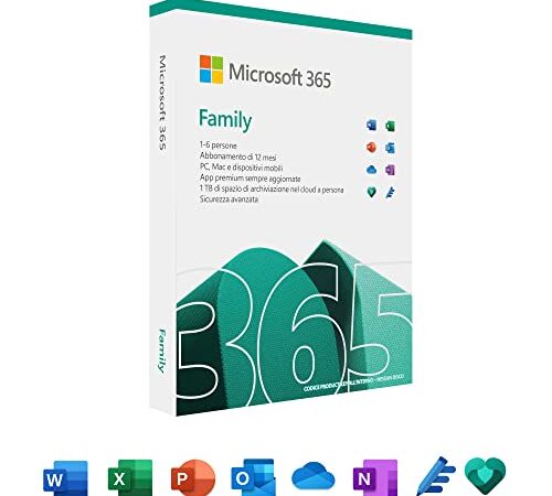 Microsoft 365 Family - Fino a 6 persone - Per PC/Mac/tablet/cellulari - Abbonamento di 12 mesi