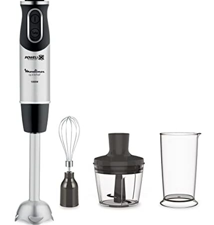 Moulinex DD6558 Quickchef 3in1 Mixer ad Immersione, Tecnologia Powelix, 3 Accessori, 1000 W, Inossidabile, 10 velocità, Acciaio/Nero