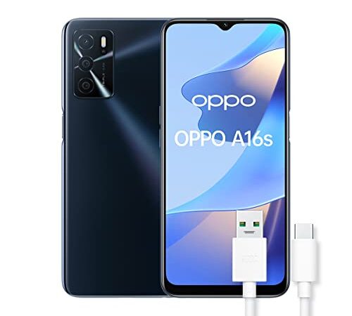 OPPO A16s Smartphone, NFC, AI Triple Camera 13+2+2 MP, 6.52” 60HZ Display, 5000mAh, SuperVOOC + Power Saving, RAM 4GB + ROM 64GB espandibile, ColorOS11.1, IPX4, [Versione Italiana], Crystal Black