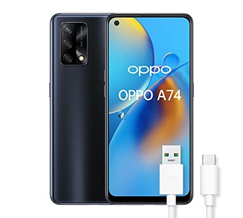 OPPO A74 Smartphone, 175g, Display 6.43" AMOLED, 4 Fotocamere 48MP, RAM 6GB + ROM 128GB, Batteria 5000mAh, Ricarica rapida, Dual Sim, con cavo dati OPPO Tipo-C, [Versione Italiana], Prism Black