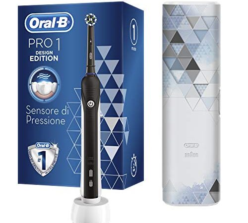 Oral-B Pro 1-750 Spazzolino Elettrico, con Timer Integrato, Sensore di Pressione, 1 Testina, Batteria Litio, Custodia da Viaggio, Idea Regalo, Design Special Edition, Nero