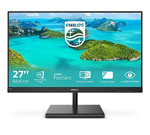 Philips 272E1SA - Monitor FHD da 27", FreeSync (1920 x 1080, 75 Hz, VGA, HDMI, DisplayPort), colore: Nero