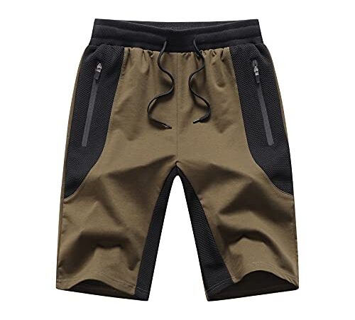 Tansozer Pantaloncini Uomo Sportivi Estivi Cotone Pantaloncini Corsa Uomo Running Palestra Shorts Verde L