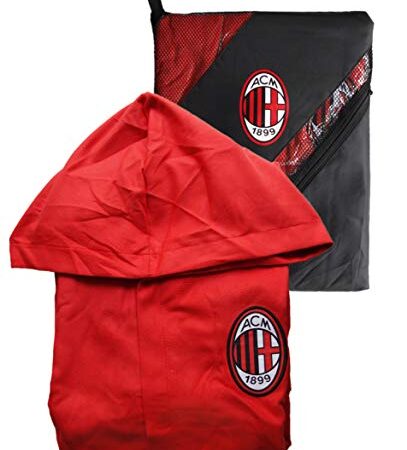 Accappatoio con Cappuccio in microfibra UFFICIALE MILAN A C TG S M L XL XXL ROSSO NERO Con Sacca UOMO Ragazzo (M - 46/48)