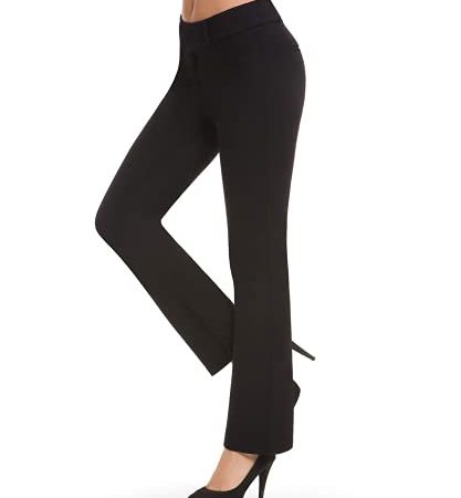 Bamans Pantaloni Eleganti Push Up Donna, Bootcut Elastica Pantaloni a Vita Alta Lungo Straight Pantaloni per Yoga, Ufficio, Casual (Nero, Medium)