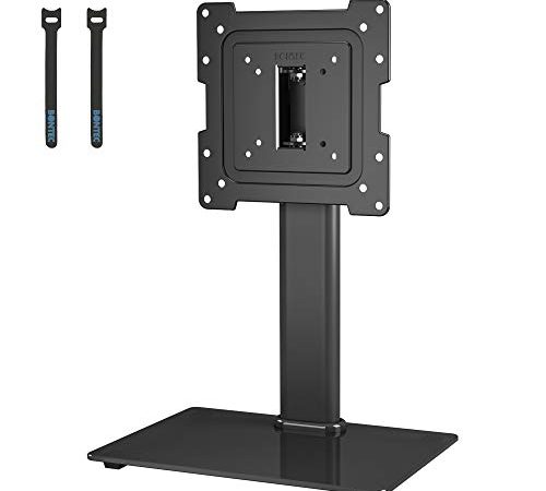 BONTEC Universale Supporto TV da Tavolo per Schermi da 17 a 43 pollici, Piedistallo per TV Regolabile in Altezza e Girevole con Base in Vetro Temperato, VESA Max 200x200 mm, Fino a 45 kg