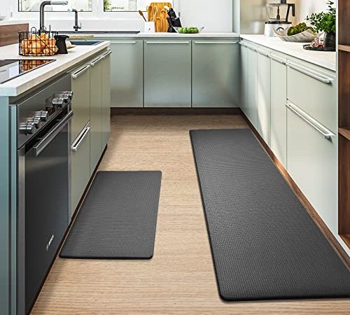 Color G 2 Pezzi Tappeti Cucina, Tappeti da Cucina Set, PVC Tappeti Runner Antiscivolo, Impermeabile, Resistente all'olio Durevole Tappetino zerbino Lavabile - 43 x 75 cm + 43 x 150 cm, Nero