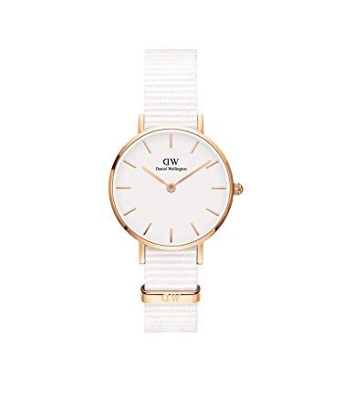 Daniel Wellington Petite Dover Orologio Donna, 28mm, in NATO, Bianco/Oro Rosato