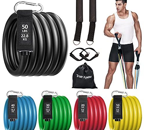 Elastici Fitness Resistenza, TRUE Know Set di Fasce di Resistenza in Lattice Naturale, Fino a 150 Libbre, per Crossfit, Allenamento di Forza, Casa, Palestra e Sport all'aria Aperta