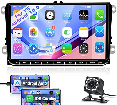 Hikity Autoradio 2 Din Android 10 9 Pollici Carplay Wireless Android auto Stereo Auto Vivavoce Bluetooth con Navi WIFI Per VW Passat B6 B7 Golf 5 Golf 6 Jetta T5 POLO Touran Caddy Sharan Tiguan Seat