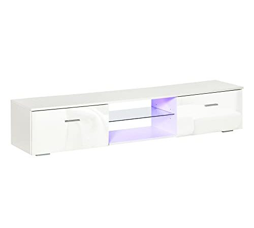 HOMCOM Mobile Porta TV con Luci LED 16 Colori e 4 Modalità per TV Fino 55", Mobiletto Basso in MDF Bianco, 160x35x30cm