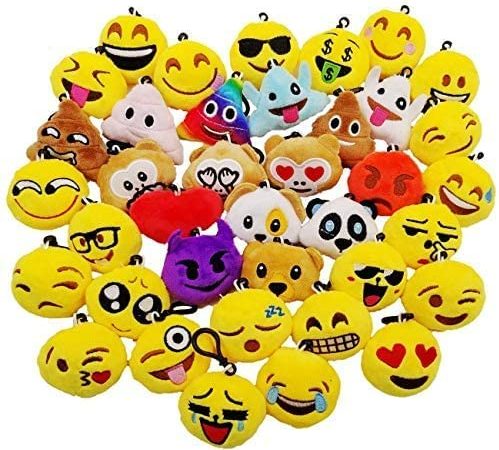 JZK 38 Piccoli Giochi Giocattoli Peluche 5cm Mini Emoji Portachiavi Emoticon Whatsapp Regalo Compleanno Natale bomboniera Festa Bambini Adulti