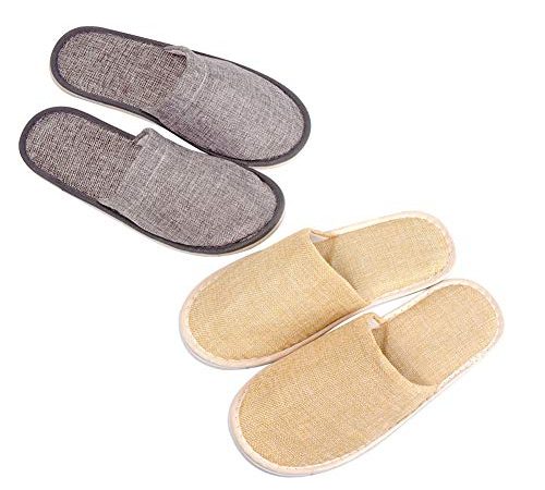 Loialpupy - Set di 2 pantofole usa e getta, in cotone e lino, per viaggi, hotel, casa, interni, spa, ospiti, beige, grigio