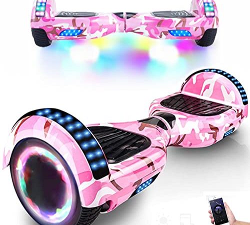 Magic Vida - Hover Board da16,5 cm, Bluetooth, potenza 700 W, con due barre LED Gyropode, auto-bilanciamento di buona qualità per bambini e adulti, colore: Rosa militare