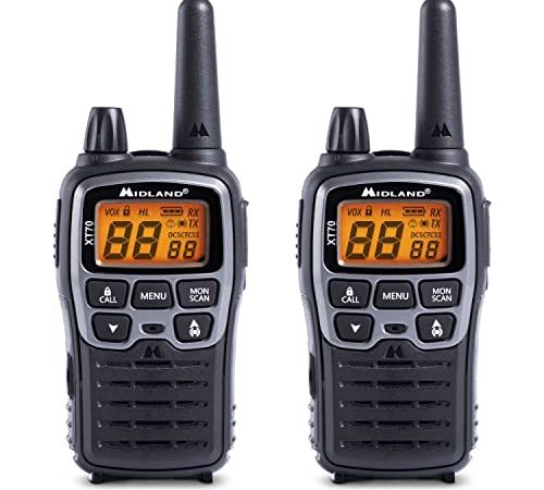 Midland C1180 XT70, Radio Dual Band Ricetrasmittente Professionale Walkie Talkie Ricarica Rapida, Formato 69 LPD e 24 PMR446, Raggio 12 km, 38 Toni, 83 Codici, Set di 2 Ricetrasmettitori, Grigio