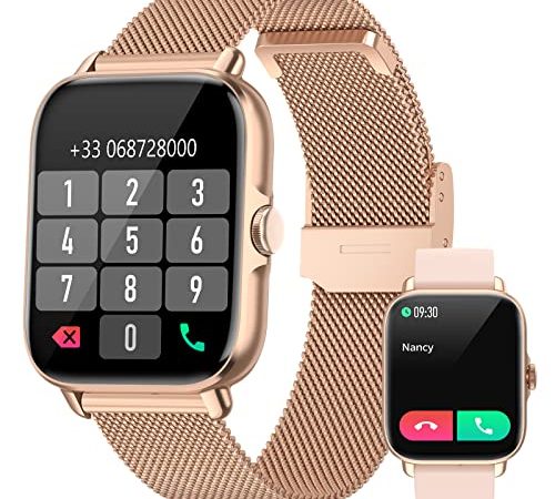 NAIXUES Smartwatch Donna Chiamata Bluetooth e Risposta Vivavoce, Smart Watch da 1,7'' SpO2 Cardiofrequenzimetro, Orologio Fitness 28 Modalità Sport Notifiche Messaggi WhatsApp per Android/iOS Oro Rosa