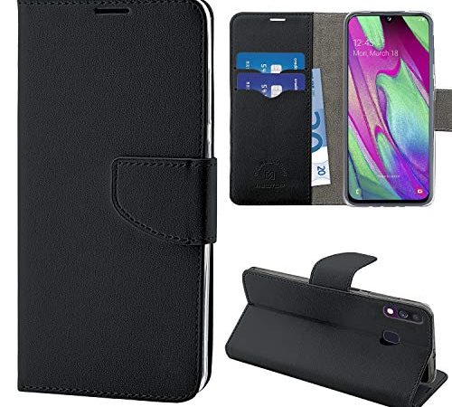 NewTop Cover Compatibile per Samsung Galaxy A40, HQ Lateral Custodia Libro Flip Magnetica Portafoglio Simil Pelle Stand (Nero)