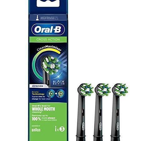 Oral-B Clean Maximiser Cross Action Testine Spazzolino Elettrico, 3D white, Azione Sbiancante, Confezione da 3 Pezzi, Nero