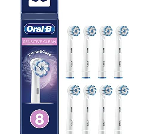 Oral-B Sensitive Clean Testine Spazzolino Elettrico, Confezione da 8 pezzi, Clean & Care, Pacco Adatto alla Buca delle Lettere, Bianco