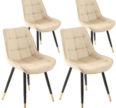 Sedia da pranzo di design in velluto Chloe di Orville | assemblaggio elegante e facile | Ideale anche come sedia da toeletta e sedia in velluto | Sedie per sala da pranzo, set da 4 sedie | Beige